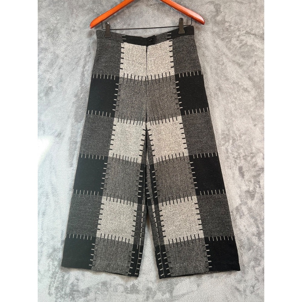 Vintage An Ren Patchwork Print Pants Womens Small 30x23 Gray Wide Leg Cropped